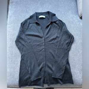 Abercrombie & Fitch 100% Merino Wool Black V-Neck Button Up Sweater